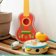 Djeco 4 húros kis gitár ukulélé gyermekeknek természetes fa kivitelben