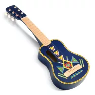 Djeco Animambo kék színű, színes mintás fa játék gitár hat fémhúrral
