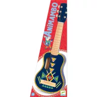 Djeco Animambo kék színű, színes mintás fa játék gitár hat fémhúrral