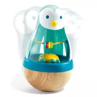 Djeco Roly Pingui kelj fel pingvin fa és műanyag bébicsörgő dülöngélő mozgás közben