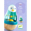 Djeco Roly Pingui keljfeljancsi bébicsörgő termékfotója a lila doboz grafikájával