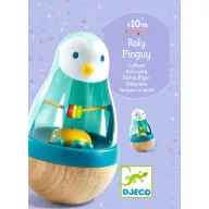 Djeco Roly Pingui kelj fel pingvin fa és műanyag bébicsörgő dülöngélő mozgás közben