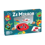 Djeco Ze Mirror Faces tükröző képkirakó játék doboza és kártyái