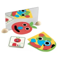 Djeco Ze Mirror Faces tükröző képkirakó játék doboza és kártyái