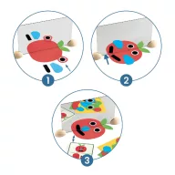 Djeco Ze Mirror Faces tükröző képkirakó játék doboza és kártyái