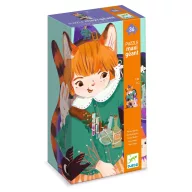 Djeco Pio a kis varázsló 36 darabos óriás puzzle illusztrált tárolódoboza lila varázslókalapos rókafigurával