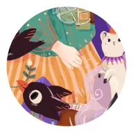 Djeco Pio a kis varázsló 36 darabos óriás puzzle illusztrált tárolódoboza lila varázslókalapos rókafigurával