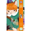 Djeco Pio a kis varázsló 36 darabos óriás puzzle illusztrált tárolódoboza lila varázslókalapos rókafigurával