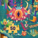 Djeco Szörny parti varázs puzzle közeli képe a metálfóliás csillogó részletekkel