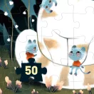 Djeco Macskusz sötétben világító varázs puzzle 50 darabos doboza kiscicás mintával