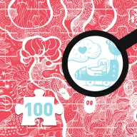 Djeco Elvarázsolt fa 100 darabos varázs puzzle illusztrált piros-fehér díszdoboza