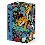 Djeco Tigrisugrás 3D varázs puzzle 50 darabos doboza a kék oldalsávval és a 3D szemüveg képével.