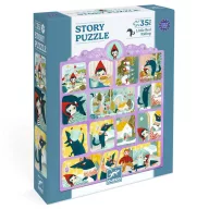 Djeco Piroska és a farkas 35 darabos mese puzzle doboza kék háttérrel