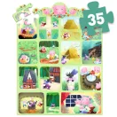 Djeco A három kismalac 35 darabos mese puzzle zöld színű doboza a történet jeleneteivel