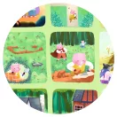 Djeco A három kismalac 35 darabos mese puzzle zöld színű doboza a történet jeleneteivel