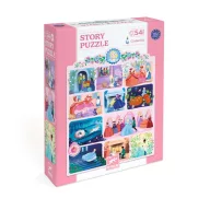 Djeco Hamupipőke 54 darabos mese puzzle rózsaszín doboza a történet jeleneteivel