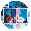 Djeco A szépség és a szörnyeteg 100 darabos mese puzzle lila doboza képregényes illusztrációkkal