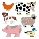 Djeco óriás puzzle kirakott tanyasi állatfigurái fehér háttér előtt
