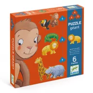 Djeco Marmoset és barátai óriás puzzle narancssárga doboza vadállatos mintákkal