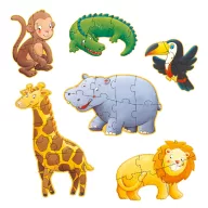 Djeco Marmoset és barátai óriás puzzle narancssárga doboza vadállatos mintákkal