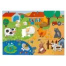 Djeco óriás puzzle tanyasi állatokkal, traktorral és tapintható felületű cica, kutya és nyuszi figurákkal