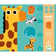 Djeco Primo szavannás első puzzle doboza zsiráf és vadállatok mintájával