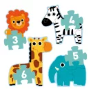 Djeco Primo szavannás első puzzle zsiráfos mintával a dobozon