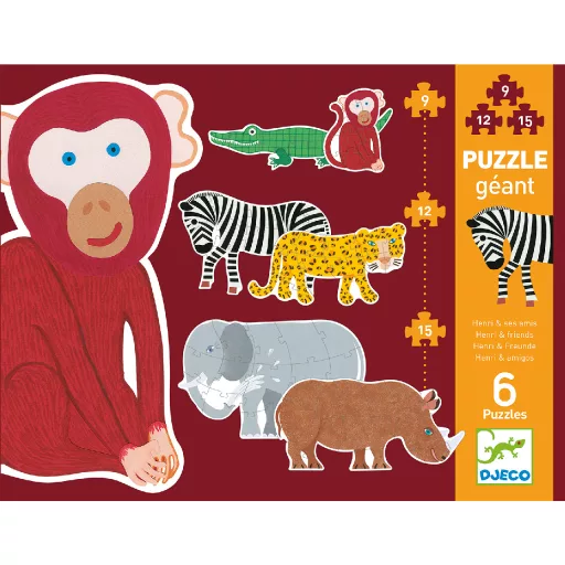 Djeco Óriás puzzle - Henri és barátai, 9-12-15 db-os - Henri and friends