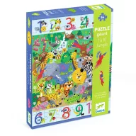 Djeco Dzsungelben 1-10-ig megfigyelő puzzle 54 darabos doboza színes állatfigurákkal