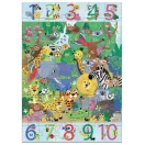 A kirakott Djeco Dzsungelben óriás puzzle a számoló szegéllyel és a vadállatokkal