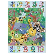 Djeco Dzsungelben 1-10-ig megfigyelő puzzle 54 darabos doboza színes állatfigurákkal