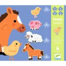 Djeco Primo puzzle A farmon 3-4-5-6 darabos készlet állatos illusztrációkkal