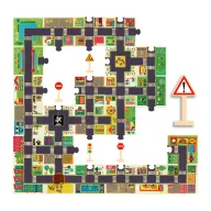 Djeco A város óriás puzzle színes, piros doboza a fa jelzőtáblákkal és a 24 darabos felirattal
