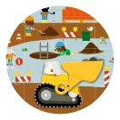 Djeco Építkezés óriás puzzle részlete mozgatható sárga markolóval és nyuszis vezetővel