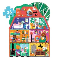 Djeco A Kisbarátok Háza 36 darabos óriás puzzle álló formátumú, illusztrált doboza