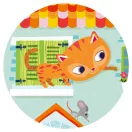 Djeco Cicus és barátai 24 darabos formadobozos puzzle kék macska alakú díszdobozban