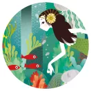 Djeco Gyöngyhalász lányka 54 darabos formadobozos puzzle kagyló alakú dobozban