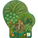 A Djeco dzsungel puzzle különleges alakú, illusztrált tárolódoboza szemből nézve