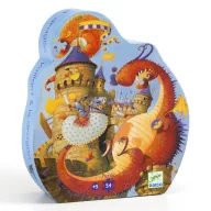 Djeco Vaillant és a sárkány 54 darabos formadobozos puzzle sárkány alakú doboza szemből