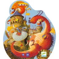 Djeco Vaillant és a sárkány 54 darabos formadobozos puzzle sárkány alakú doboza szemből