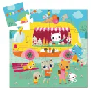 A kirakott 16 darabos Djeco fagyis kocsi puzzle, amelyen kiscicák és egerek fagyiznak a parkban