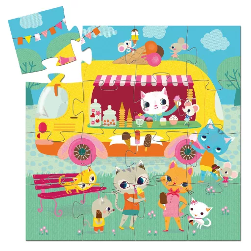 Djeco Formadobozos puzzle - Fagyis kocsi, 16 db-os - Ice cream truck