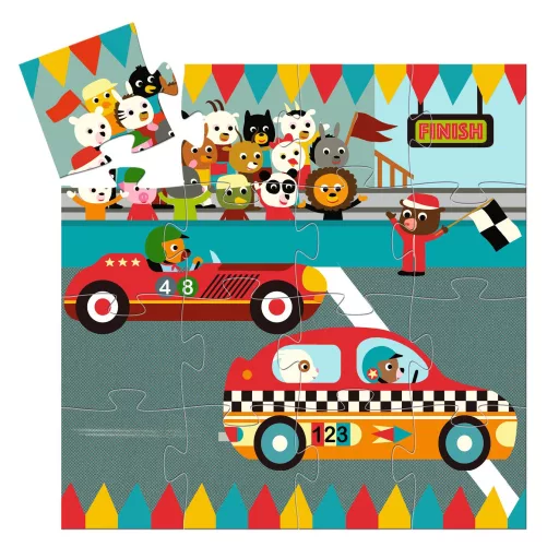 Djeco Formadobozos puzzle - Versenyautó, 16 db-os - The racing car