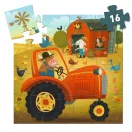 A kirakott 16 darabos Djeco tanyasi puzzle piros traktorral, kecskével és pajtával