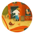 Közeli kép a Djeco traktoros puzzle tanyasi részletéről nadrágos kecskével és csibékkel