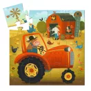 Djeco formadobozos traktor alakú puzzle doboz piros traktorral és tehenessel
