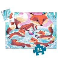 Djeco Gyömbér a kis róka 24 darabos formadobozos puzzle illusztrált róka alakú csomagolása