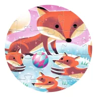 Djeco Gyömbér a kis róka 24 darabos formadobozos puzzle illusztrált róka alakú csomagolása