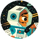 Közeli kép a Djeco puzzle-ről az űrsisakot viselő, mosolygós űrhajós karakterrel