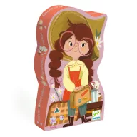 Djeco Mia utazása formadobozos puzzle kislány alakú rózsaszín díszdobozban